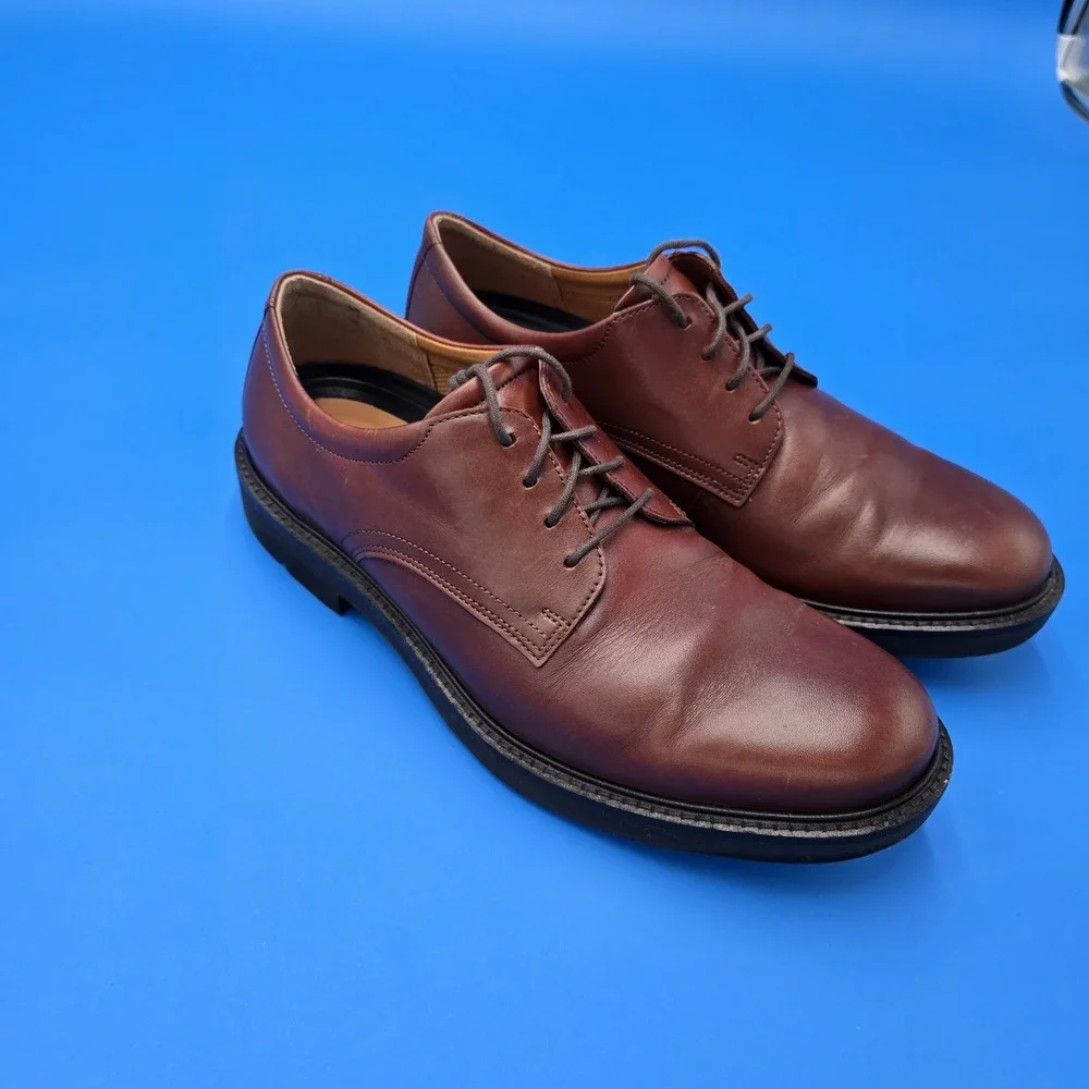 ECCO Men's London Plain Toe Tie‎ Oxford 10-10.5, 44 EU Cognac Brown EUC